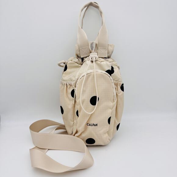CALPAK Water Bottle Holder Polka Dot Top Handle Drawstring Crossbody Travel Hike - Picture 1 of 10